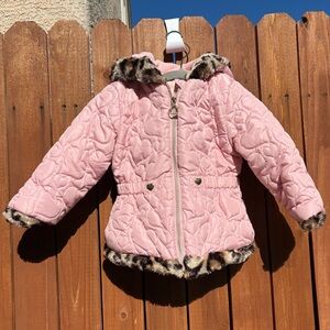 Pistachio Pink Quilted Jacket with Faux Fur Trim (4T)